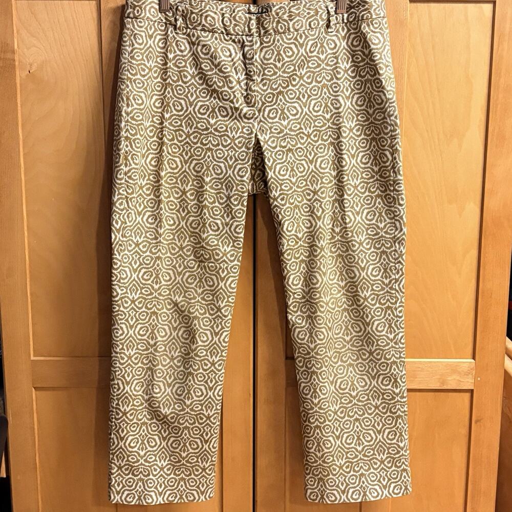 J.Crew City Fit Pants Womens Size 8 Tan/Cream Stretch Swirl Design Pockets